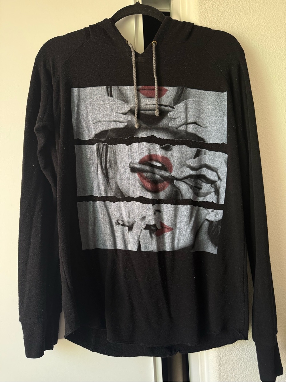 Black Graphic Hooded Sweater with Red Accent